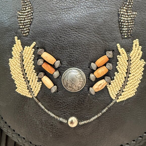 Genuine Leather Boho/Texas Chic Crossbody w/Fringe & Beads by FREEDOM Leathers - Picture 3 of 16